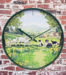 Collie and Sheep Round Wall Clock Battery Operated Gift Boxed Farm Animals