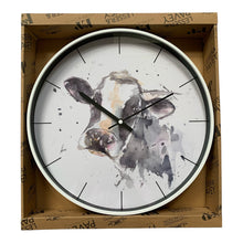 Load image into Gallery viewer, Cow Head Round Wall Clock Battery Operated Farm Animals Black and White
