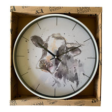 Load image into Gallery viewer, Cow Head Round Wall Clock Battery Operated Farm Animals Black and White
