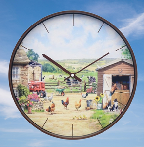 Farmyard Round Wall Clock Battery Operated Boxed Farm Animals Tractor Gift