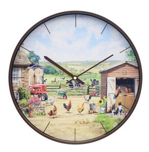 Farmyard Round Wall Clock Battery Operated Boxed Farm Animals Tractor Gift