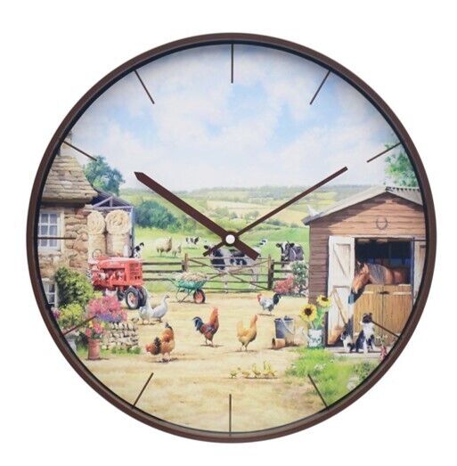 Farmyard Round Wall Clock Battery Operated Boxed Farm Animals Tractor Gift