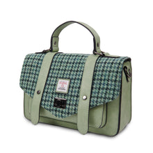 Load image into Gallery viewer, Harris Tweed Large Satchel Bag Green Dogtooth Zipped Pockets
