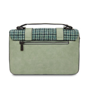 Harris Tweed Large Satchel Bag Green Dogtooth Zipped Pockets