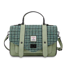 Load image into Gallery viewer, Harris Tweed Large Satchel Bag Green Dogtooth Zipped Pockets
