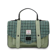 Load image into Gallery viewer, Harris Tweed Large Satchel Bag Green Dogtooth Zipped Pockets
