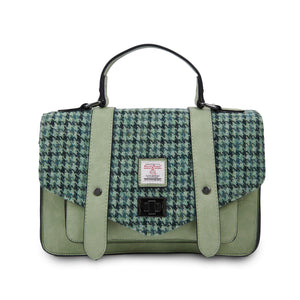Harris Tweed Large Satchel Bag Green Dogtooth Zipped Pockets