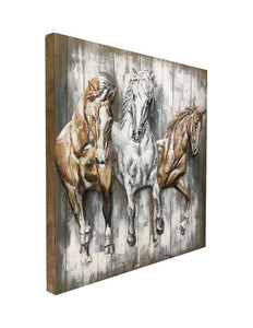 Exquisite 3D Metal Wall Art - Trio of Galloping Horses - Wood
