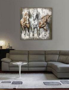 Exquisite 3D Metal Wall Art - Trio of Galloping Horses - Wood
