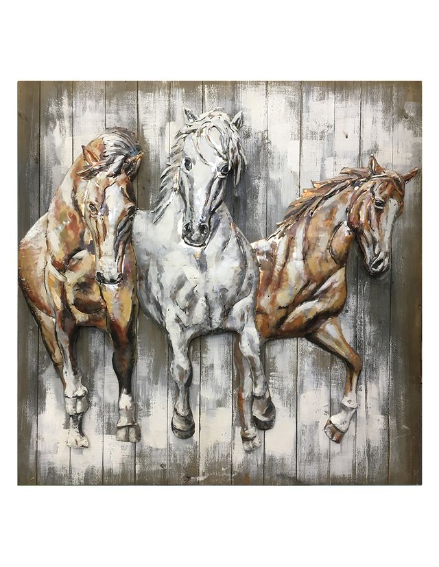 Exquisite 3D Metal Wall Art - Trio of Galloping Horses - Wood