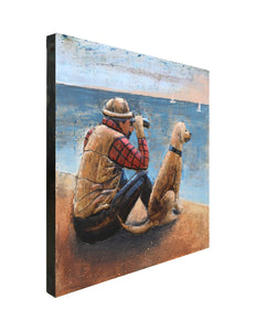 3D Metal Picture Wall Art One Man and His Dog Sea Scene 80 x 80cm Gift