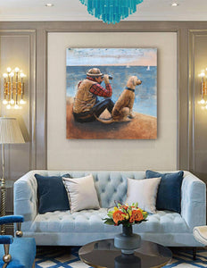 3D Metal Picture Wall Art One Man and His Dog Sea Scene 80 x 80cm Gift