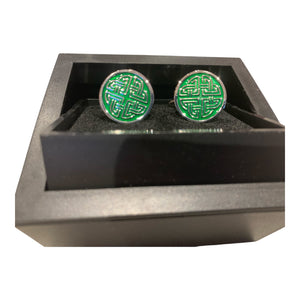 Mens Cufflinks Irish Celtic Knot Green Enamel Metal Saint Patrick's Gift