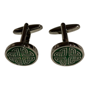 Mens Cufflinks Irish Celtic Knot Green Enamel Metal Saint Patrick's Gift