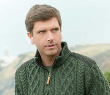Load image into Gallery viewer, Men's Aran Sweater Green 100% Merino Wool Knitted Irish Traditional Gift
