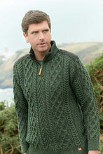 Load image into Gallery viewer, Men's Aran Sweater Green 100% Merino Wool Knitted Irish Traditional Gift
