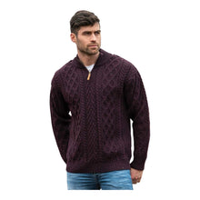 Load image into Gallery viewer, Men's Sweater Half Zip Damson 100% Donegal Wool Irish Knitwear
