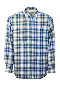 Men’s Fleece Lined Shirt Collar 100% Cotton Douglas Blue Tartan Long Sleeve Relaxed Fit
