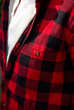 Load image into Gallery viewer, Men’s Fleece Lined Shirt Collar 100% Cotton Red Black Check Long Sleeve Relaxed
