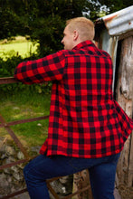 Load image into Gallery viewer, Men’s Fleece Lined Shirt Collar 100% Cotton Red Black Check Long Sleeve Relaxed
