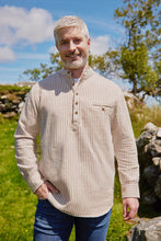 Load image into Gallery viewer, Grandfather Shirt Red Navy Stripe Flannel Collarless Cotton Made in Ireland
