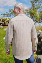 Load image into Gallery viewer, Grandfather Shirt Red Navy Stripe Flannel Collarless Cotton Made in Ireland
