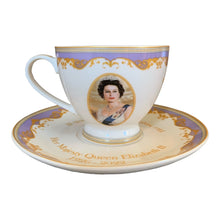 Load image into Gallery viewer, Her Majesty Queen Elizabeth II Commemorative Teacup and Saucer Fine Bone China UK Royalty Gift
