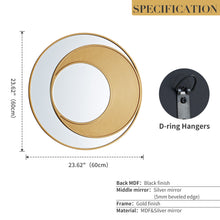 Load image into Gallery viewer, Round Mirror 60cm Wall Hanging Gold Edge Half Moon Hallway Bathroom Bedroom
