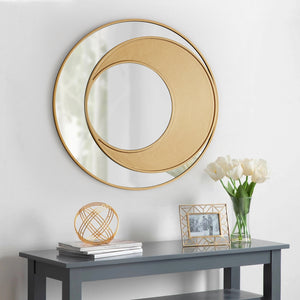 Round Mirror 60cm Wall Hanging Gold Edge Half Moon Hallway Bathroom Bedroom