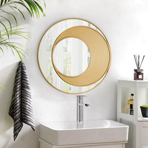 Round Mirror 60cm Wall Hanging Gold Edge Half Moon Hallway Bathroom Bedroom