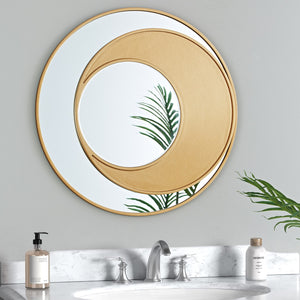 Round Mirror 60cm Wall Hanging Gold Edge Half Moon Hallway Bathroom Bedroom