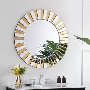 Round Mirror 60cm Gold Silver Wall Hanging Beveled Edge Hallway Bathroom Bedroom