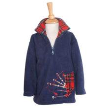 Load image into Gallery viewer, Bagpipes Zip Neck Fleece Navy Embroidered Children Pullover Assorted Sizes
