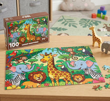 Load image into Gallery viewer, Safari Sightings Jigsaw Puzzle Art 100 Pieces Animals Birds Jungle Children
