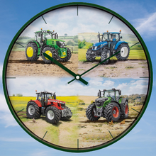 Load image into Gallery viewer, Tractors Round Wall Clock Battery Operated Boxed Fendt JD Green Tractor Massey Ferguson New Holland Gift
