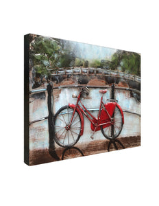 3D Metal Wall Art Vibrant Red Bicycle Wood Home Decor