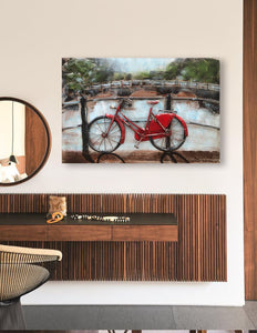 3D Metal Wall Art Vibrant Red Bicycle Wood Home Decor