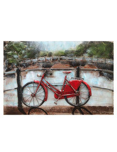 3D Metal Wall Art Vibrant Red Bicycle Wood Home Decor