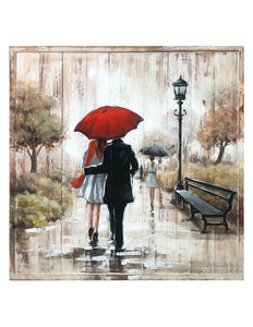 3D Metal Picture Wall Art Walk In The Park Romantic Scene 80 x 80cm Gift