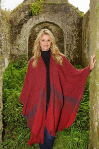 Ladies Celtic Ruana Shawl Red Irish Handwoven 85% Lambswool 15% Nylon