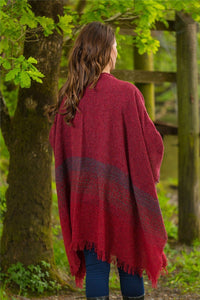 Ladies Celtic Ruana Shawl Red Irish Handwoven 85% Lambswool 15% Nylon