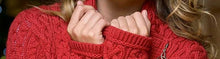 Load image into Gallery viewer, Ladies Cherry Red Aran Cardigan – 100% Merino Wool Irish Knit with Side Zip
