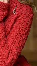 Load image into Gallery viewer, Ladies Cherry Red Aran Cardigan – 100% Merino Wool Irish Knit with Side Zip

