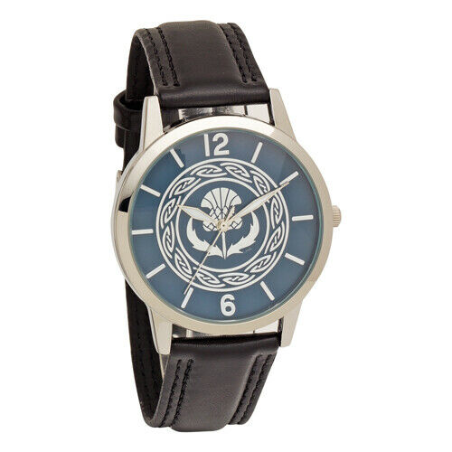 Thistle Embossed Dial Wrist Watch with Black Leather Strap