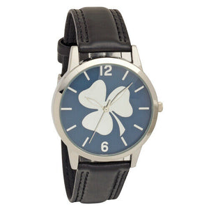 Shamrock Embossed Dial Wrist Watch with Black Leather Strap