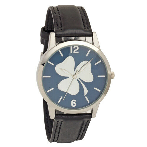 Shamrock Embossed Dial Wrist Watch with Black Leather Strap