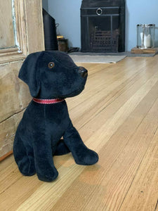 Furry Dog Soft Doorstop Black Fabric Novelty Animal Door Stopper
