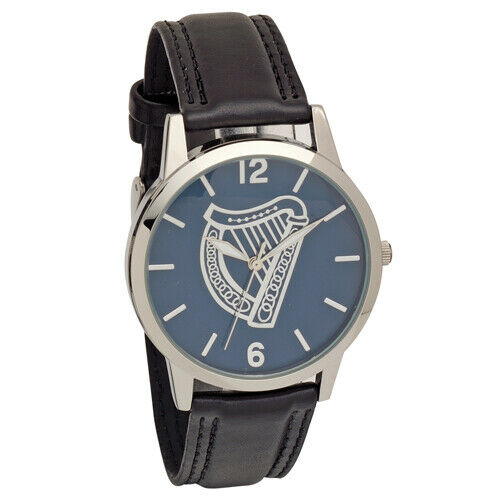 Harp Embossed Dial Wrist Watch with Black Leather Strap