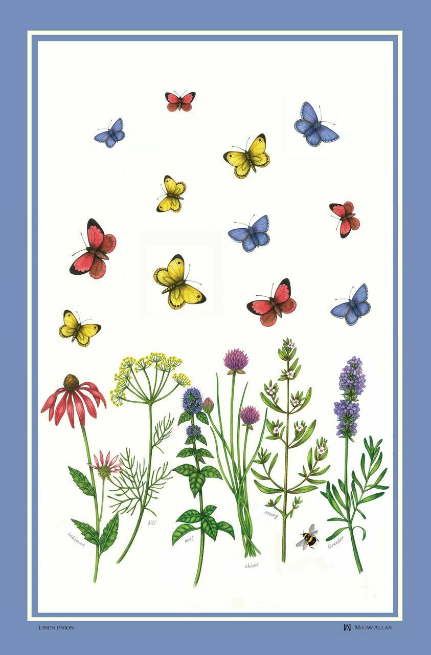 Herbs and Butterflies Linen Union Tea Towel