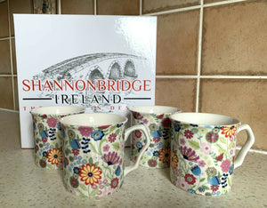 Ditsy Flowery 4-Piece China Mugs Gift Set Boxed
